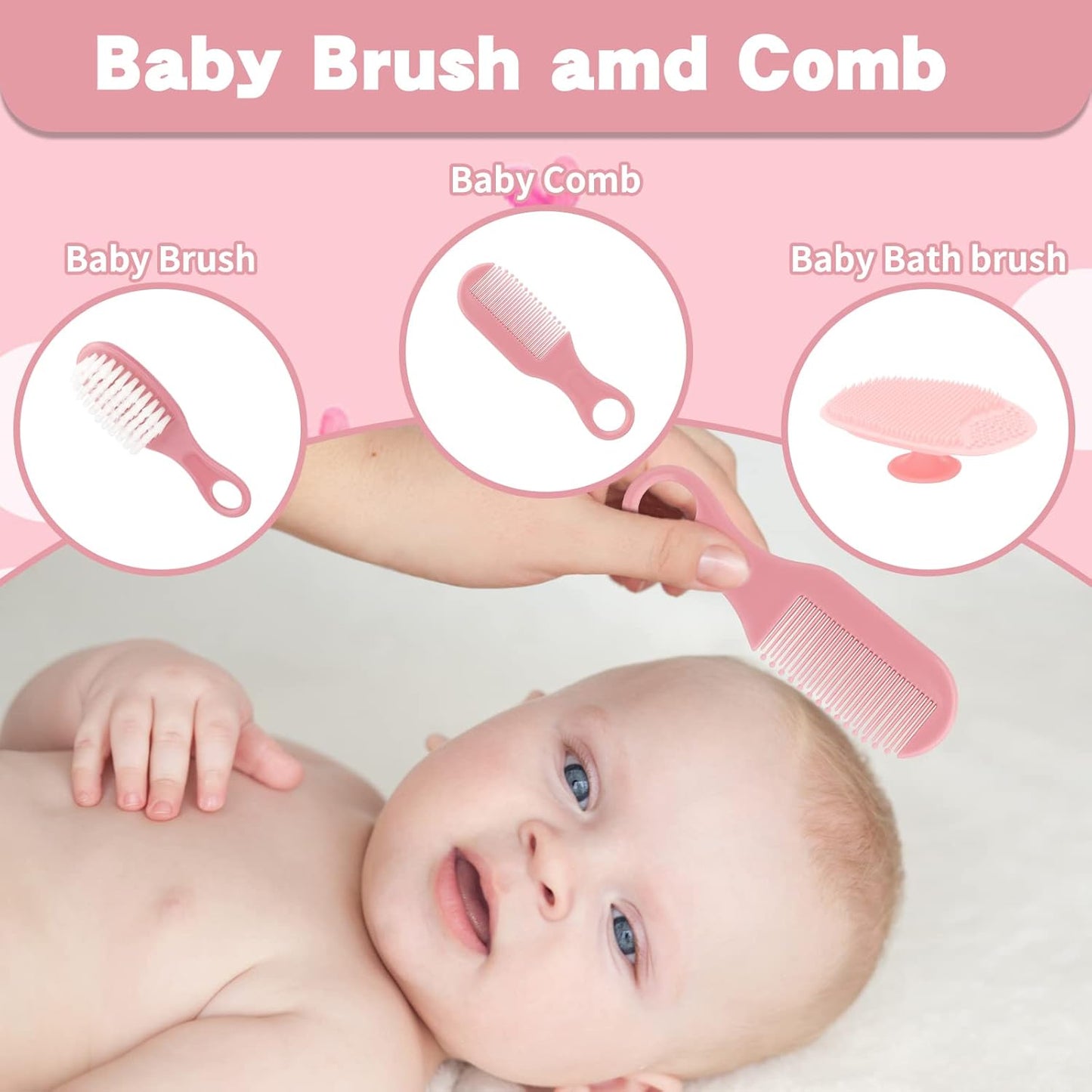 Esonto Baby Healthcare and Grooming Kit,Baby Hair Clippers, Baby Nail Clippers with Light for Newborn Infant Toddler Kids Toes and Fingernails - Care, Polish and Trim (20 Kits Pink)