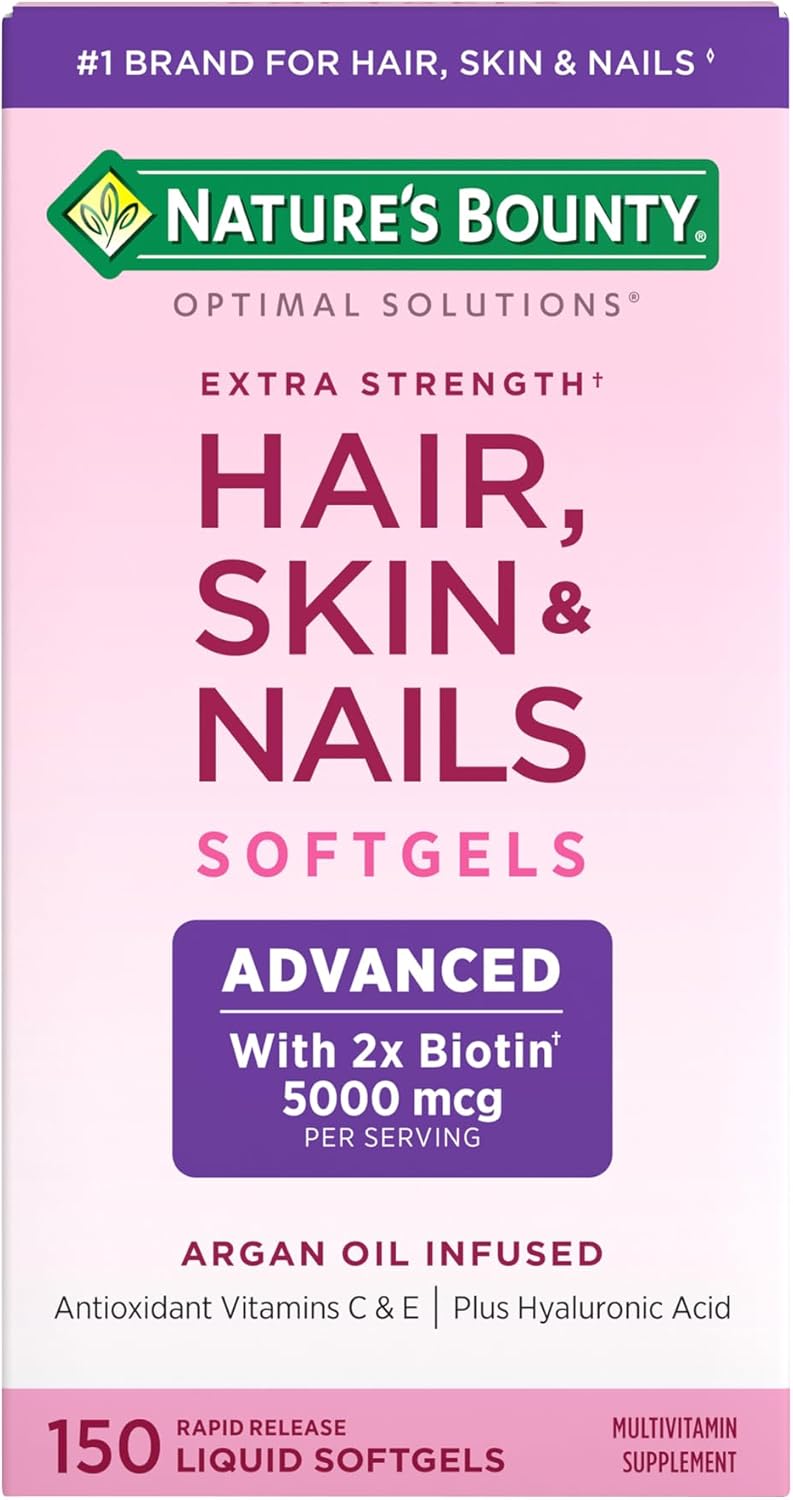 Nature's Bounty Optimal Solutions Advanced Hair, Skin and Nail Biotin & Vitamins A, C, & E, 150 Softgels