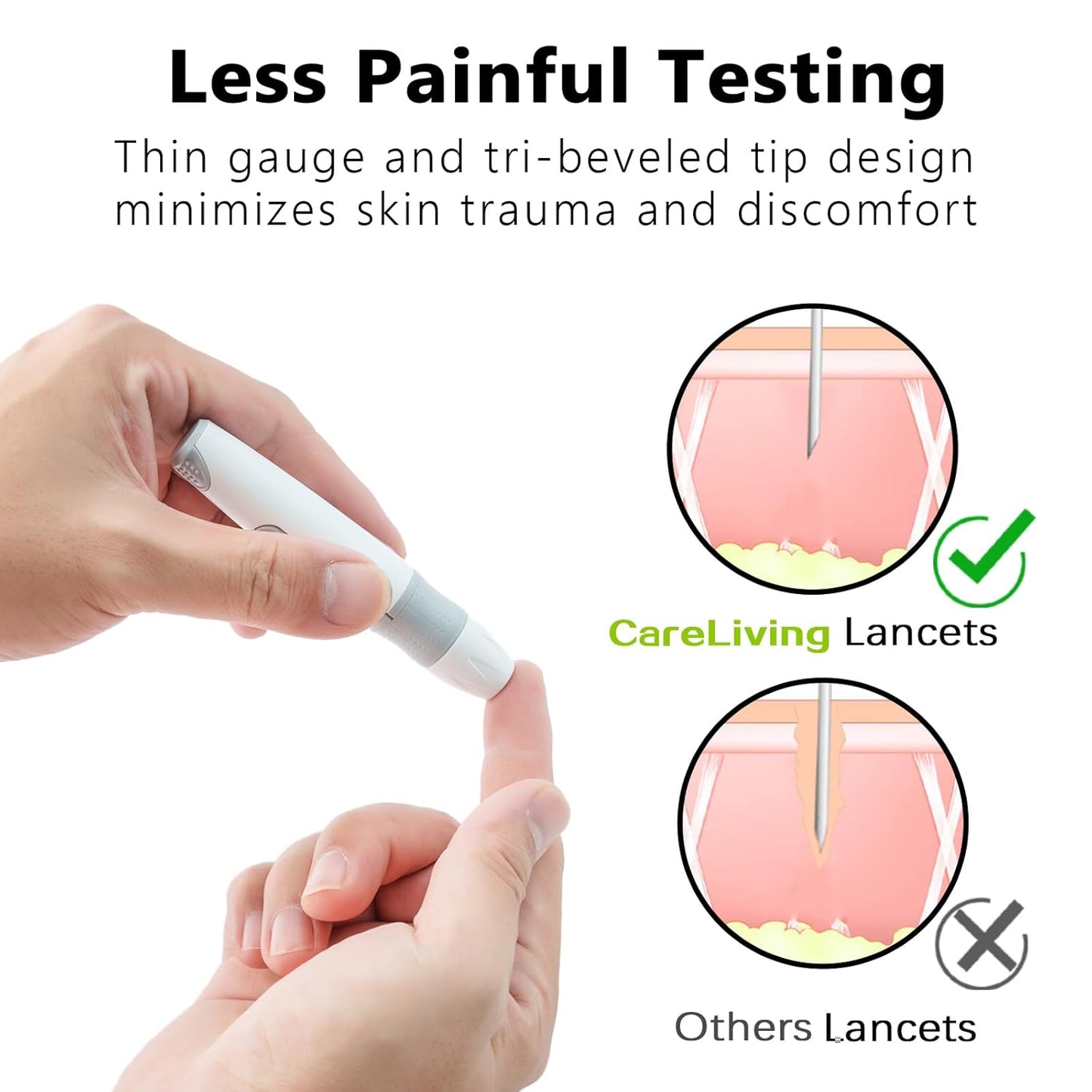 CareTouch Device and 100 Lancets for Diabetes Testing - Sterile, Single Use, 30 Gauge Lancets, for Minimizing Pain and Discomfort in Diabetic Blood Glucose Testing