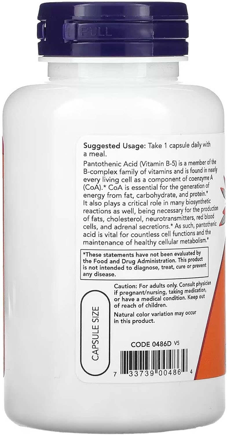 NOW Foods Pantothenic Acid 500mg, 100 Capsules