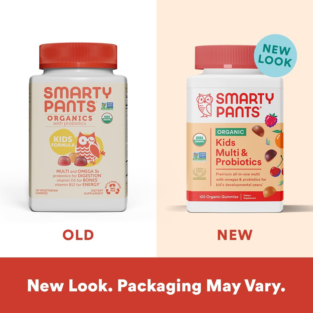SmartyPants Organic Kids Multivitamin Gummies: Probiotics, Omega 3 (ALA) Three Fruit Flavors, 120 Count