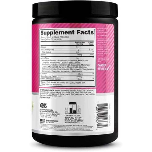 Optimum Nutrition Amino Energy - Pre Workout with Green Tea, BCAA, Amino Acids, Keto Friendly, Green Coffee Extract, Energy Powder - Watermelon, 30 Servings