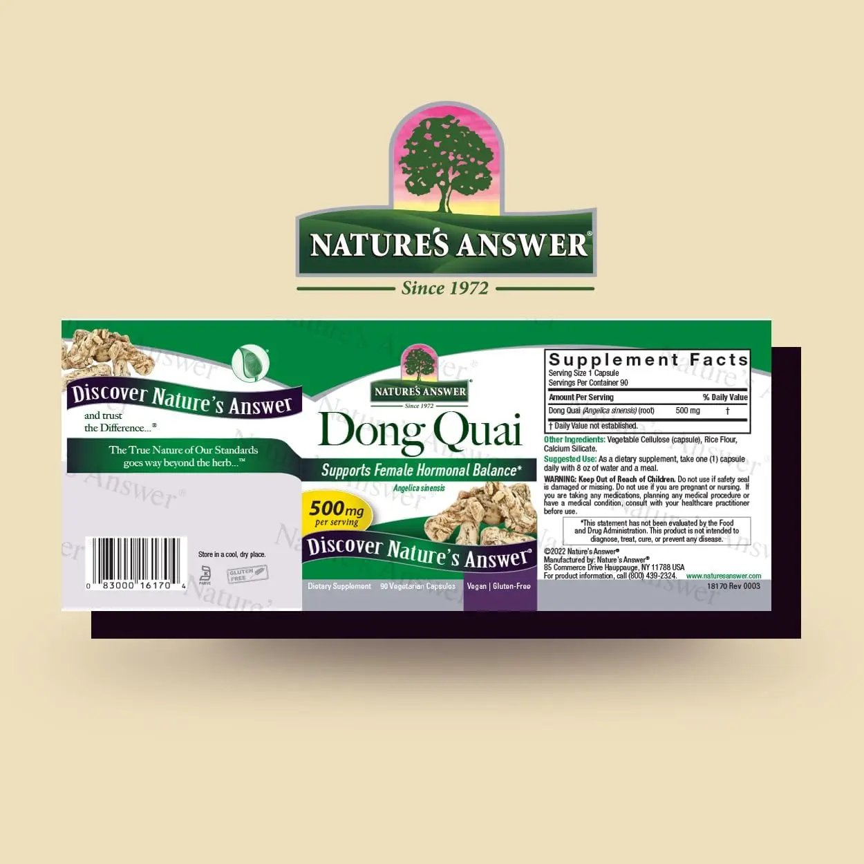 Nature's Answer Dong Quai Root 1000mg | Dietary Supplement | Supports Female Hormone Balance | Non-GMO, Vegan, Kosher Certified & Gluten-Free | Vegetarian Capsules 90ct Nature's Answer