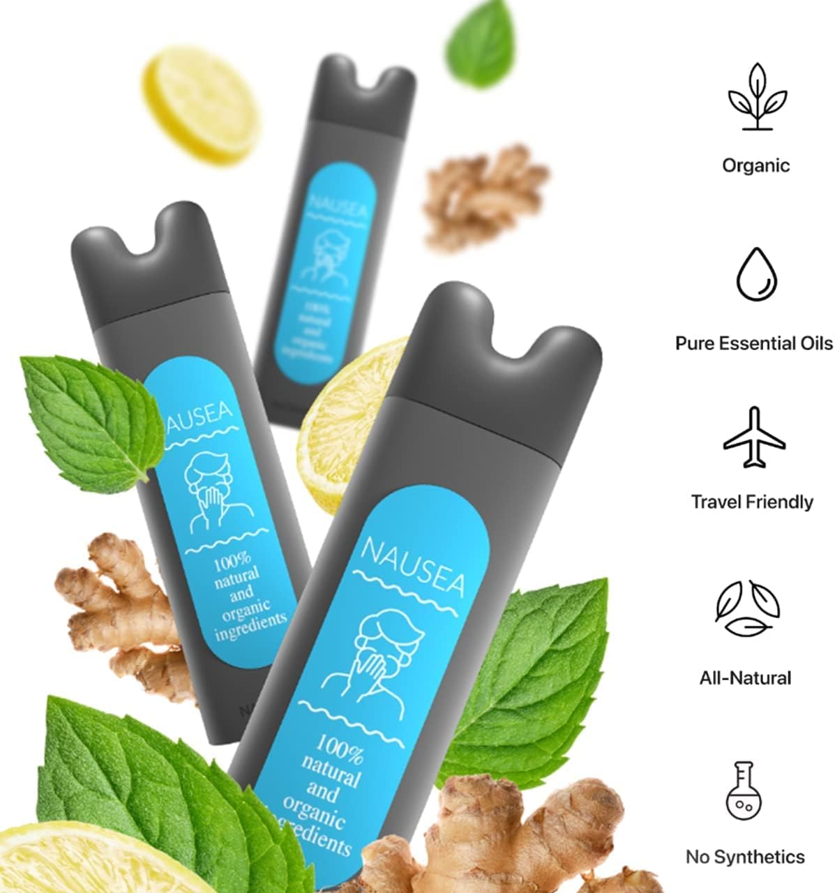 Natural Nausea Relief Inhaler - Nasal Inhaler Stick with Natural Essential Oils, Aromatherapy Inhaler for Motion Sickness, Morning Sickness