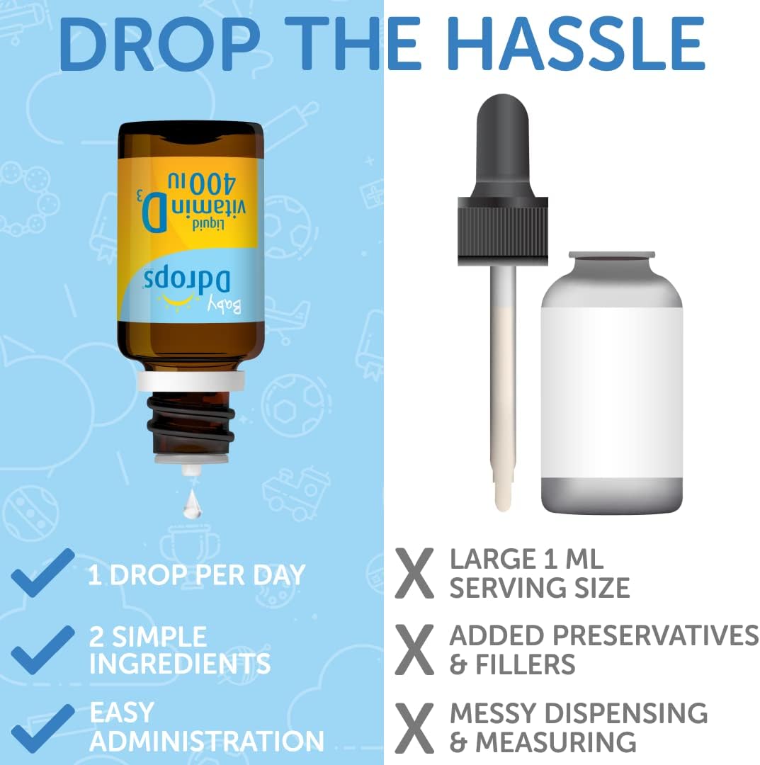 Ddrops Organic Baby 400 IU 90 Drops - Daily Vitamin D Liquid for Infants. Supports Teeth & Bone Health. No Preservatives, No Sugar, Non-GMO