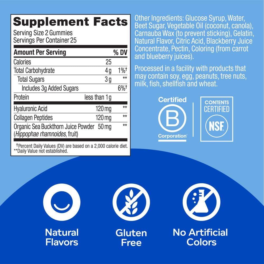 OLLY Glowing Skin Gummy, Hyaluronic Acid, Collagen, Sea Buckthorn 50ct
