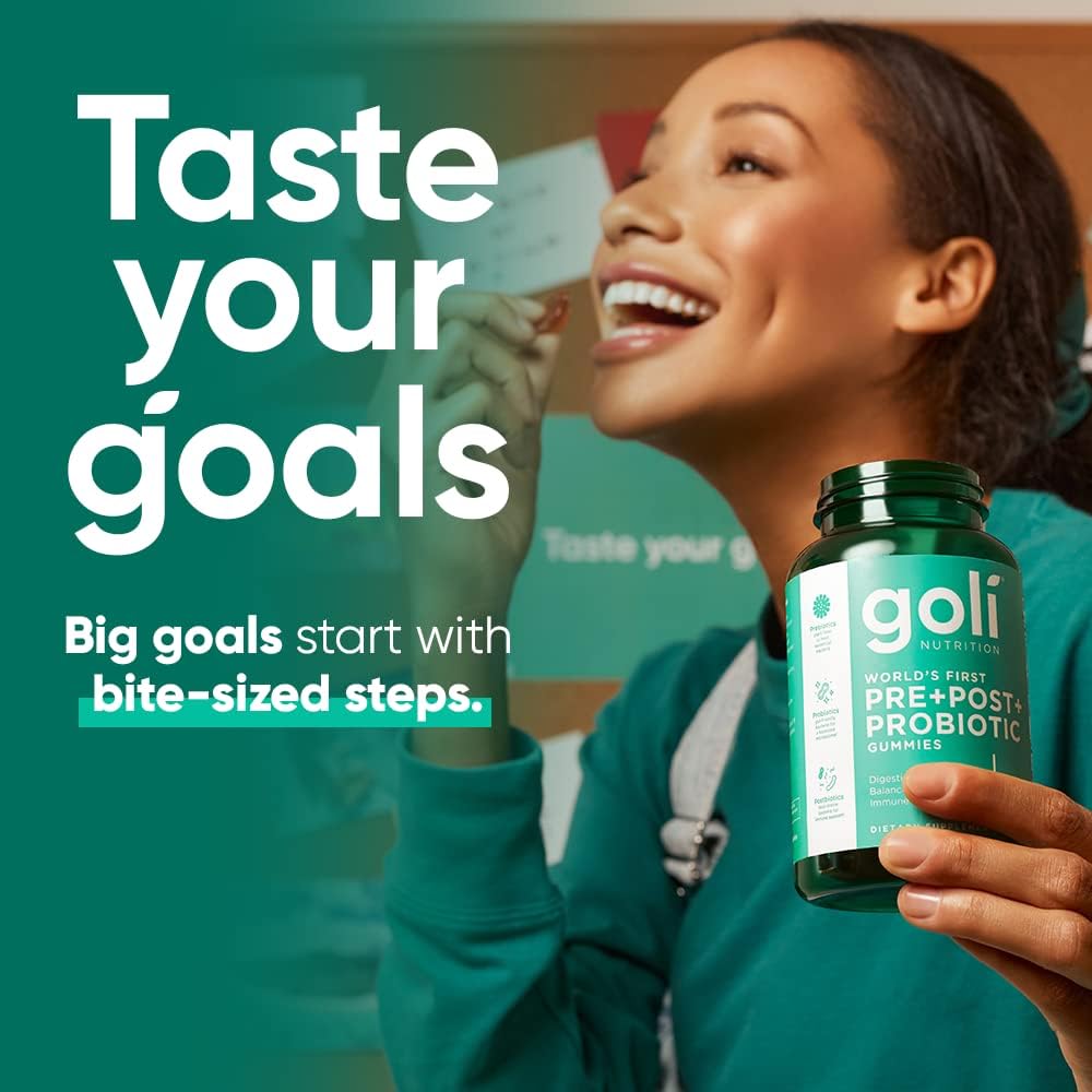 Goli Pre + Post + Probiotics Gummies - 60 Count - World’s First 3-in-1 Gluten-Free, Vegan, Non-GMO, and Gelatin-Free.