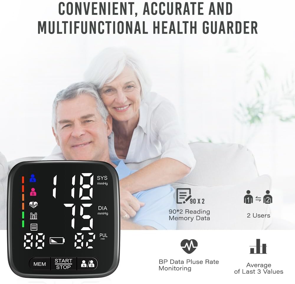 Tovendor Blood Pressure Monitor, Portable Automatic Digital BP Monitor Irregular Heart Beat Detection with Large Display Screen Adjustable 5.3"-8.5" Cuff for Home Travel Use