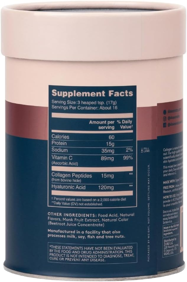 DOSE & CO Beauty Collagen (Unflavored) Hydrolyzed Collagen Peptides Supporting Hair, Skin, & Nails