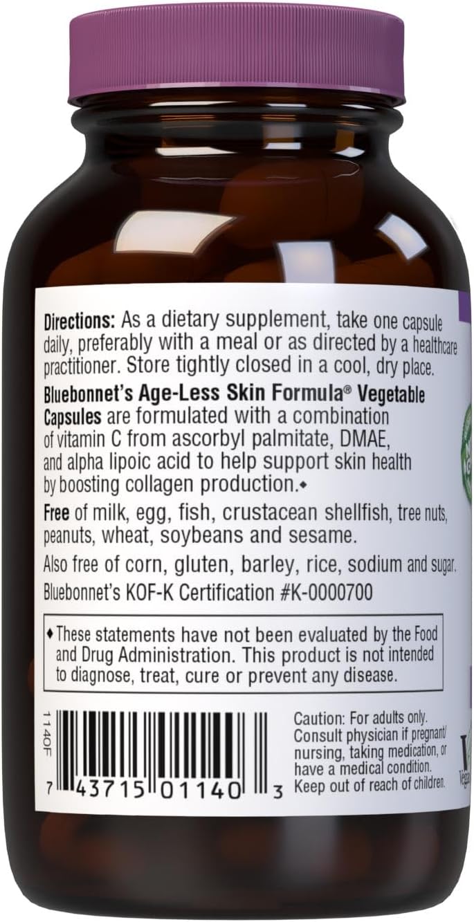 BlueBonnet Age-Less Skin Formula Capsules, White, Vegetable, 120 Count