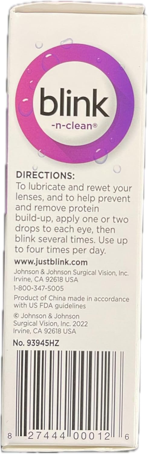 Blink-N-Clean Lens Drops, Blink Eye Drops for Contact Lenses, 15 ml Cleans & Moisturizes for Soft & RGP Lens Wearers, Bundled with 1 Tea Tree Oil Eyelid/Eyelash Wipe