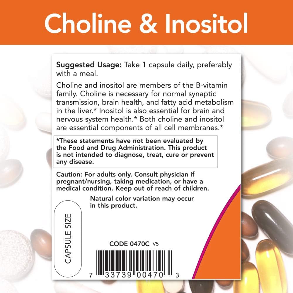 NOW Foods Choline & Inositol, 100 Veg Capsules