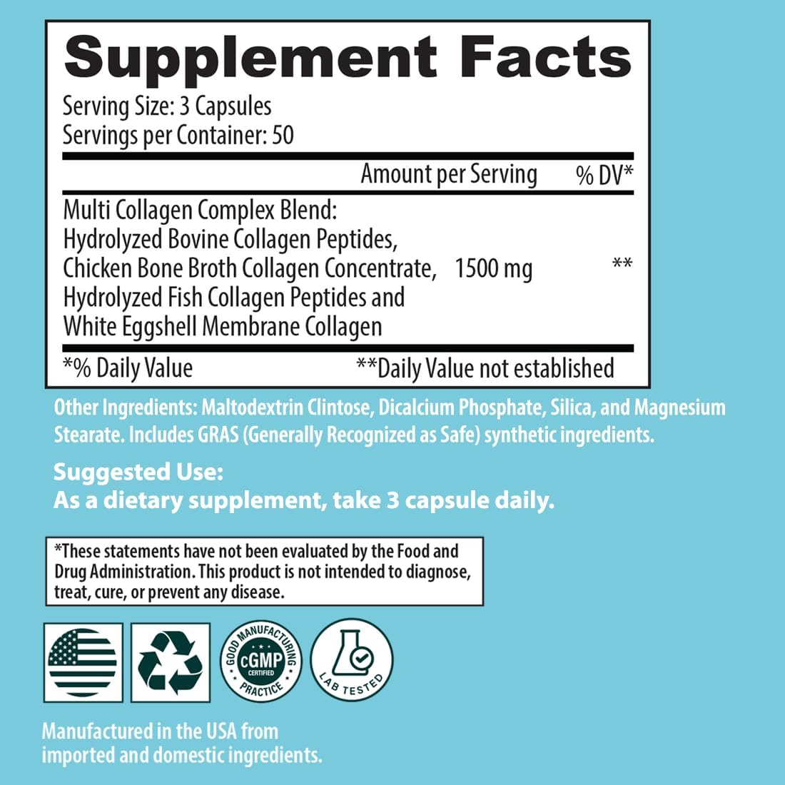 Sanar Naturals Collagen Pills Multi Collagen Complex - Type I, II, III, V, X - Extra Strength Hair Skin Nails Joints - 150 Capsules