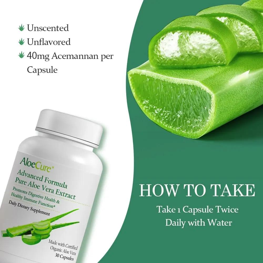 AloeCure Organic Aloe Vera Capsules, 130,000mg Equivalent per Capsule, 60 Capsules - Natural Stomach Acid Buffer - Vegan Digestive & Immune Supplement - Grown on Our Own Organic Farms - Aloin Free AloeCure