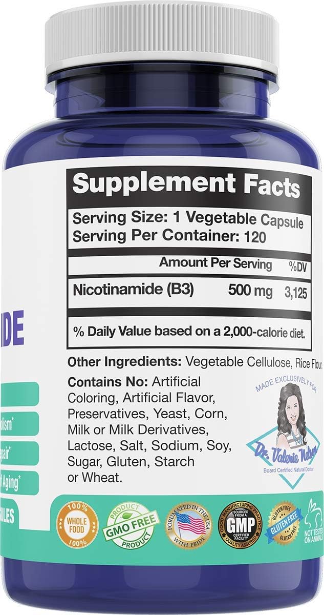 Dr. Valerie Nelson Nicotinamide 500 mg - Vitamin B3 - 120 Capsules