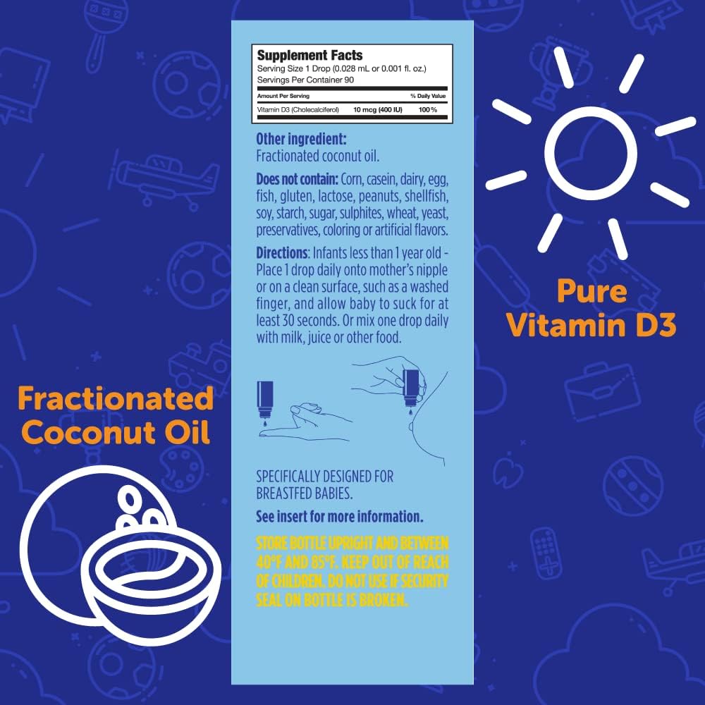 Ddrops Organic Baby 400 IU 90 Drops - Daily Vitamin D Liquid for Infants. Supports Teeth & Bone Health. No Preservatives, No Sugar, Non-GMO
