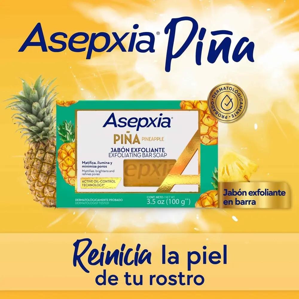 Asepxia Bar Soap, Non-Abrasive Exfoliating Facial Cleanser with Natural Pineapple Enzyme & Agave Extract, Pore Purifying & Brightening Face Wash for Oily Skin, 4 oz. Asepxia