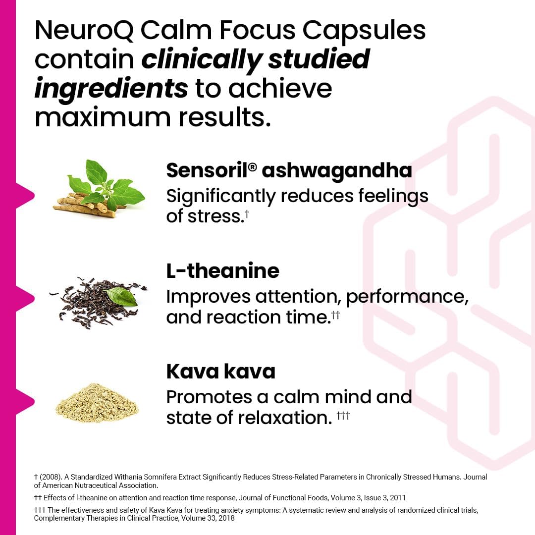 NeuroQ Calm Focus Capsules - Stress Relief Supplement - 60 Capsules