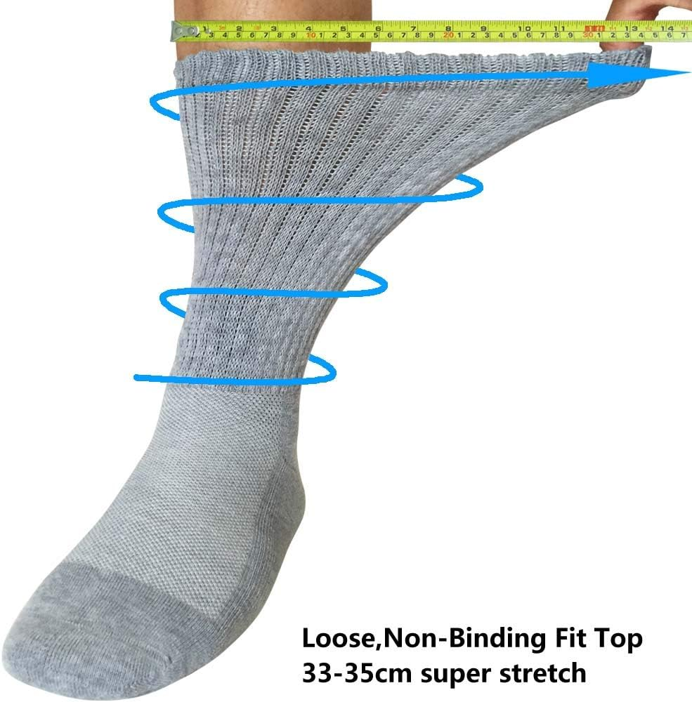 Well Knitting Loose Men's Diabetic Crew Socks,Non-Binding Top,Seamless Toe,Semi Cushion,Breathable Soft Coolmax Socks 4 Pairs