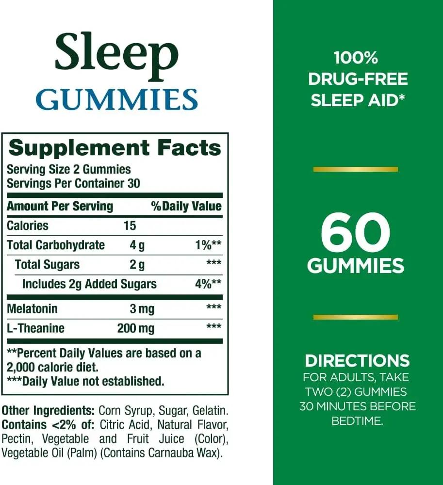 Nature's Bounty Sleep Gummies, 3mg Melatonin and 200mg L-theanine, 100% Drug-Free Sleep Aid, Promotes A Sound Sleep Cycle, 60 Count Nature's Bounty