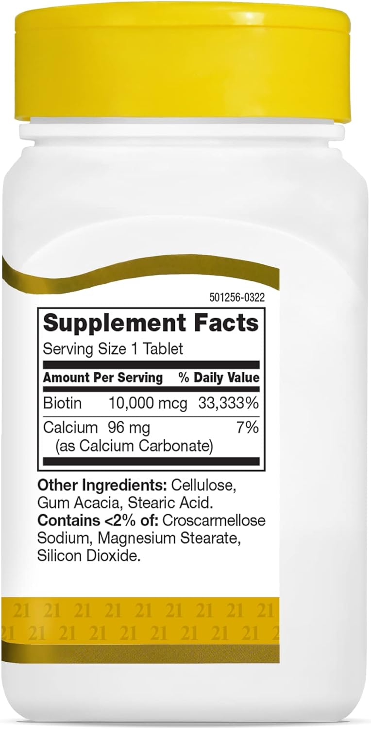 21st Century Biotin Tablets, 10,000 mcg, Unflavored 120 Count 21st Century