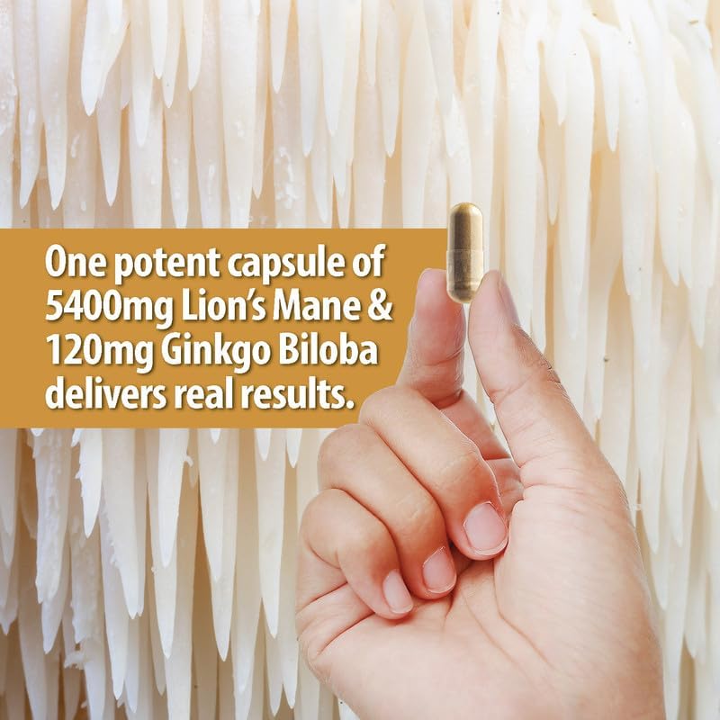 Noomost Organic Lions Mane Supplement Capsules 5400mg, Ginkgo Biloba 120mg – Vegan Lion Mane Mushroom Supplement for Cognitive Function, Mental Clarity, Focus & Memory – 2 Months