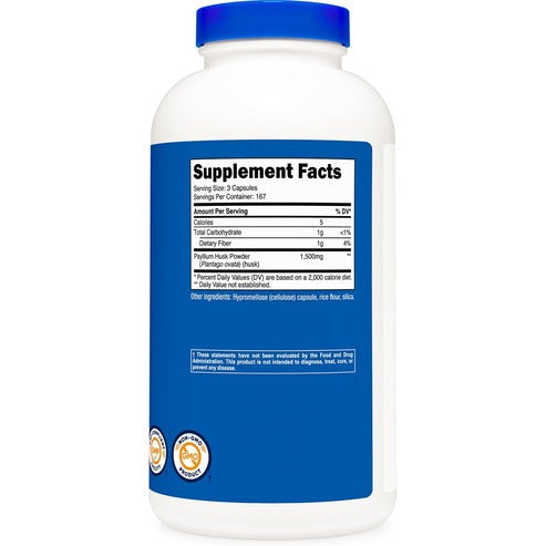 Nutricost Psyllium Husk 1500mg Per Serving, 500 Capsules - Non-GMO & Gluten Free