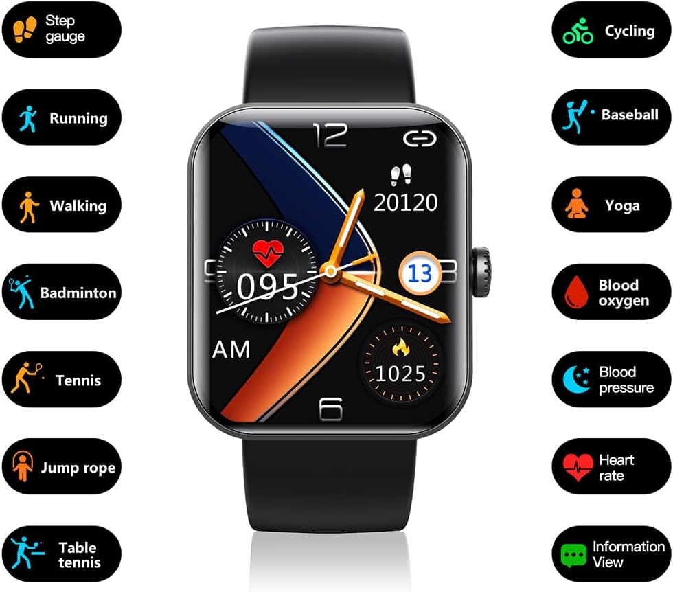 Geekran Smartwatch, Upgrade Non-invasive Blood Glucose Test Smart Watch, Blood Sugar Monitoring Smartwatch Fitness Watch with Blood Pressure Blood Oxygen Tracking Bluetooth Watch (Black - B)