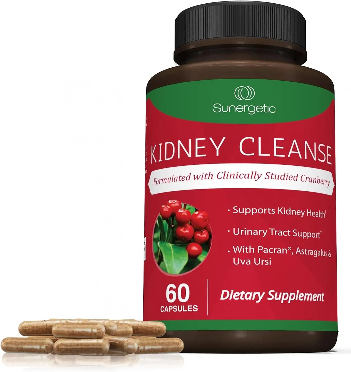 Premium Kidney Cleanse Supplement | Powerful Kidney Support Formula with Cranberry Extract Helps Support Healthy Kidneys & Urinary Tract Support | 60 Vegetarian Capsules Sunergetic
