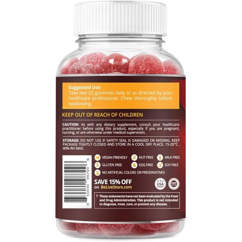 BeLive Apple Cider Vinegar Gummies - AVC Gummies Without Sugar I Detox, Cleanse & Support Digestive Health, Tasty Alternative to AVC Capsules, Vegan, Keto Friendly, Non GMO, Gluten Free | 60 Ct