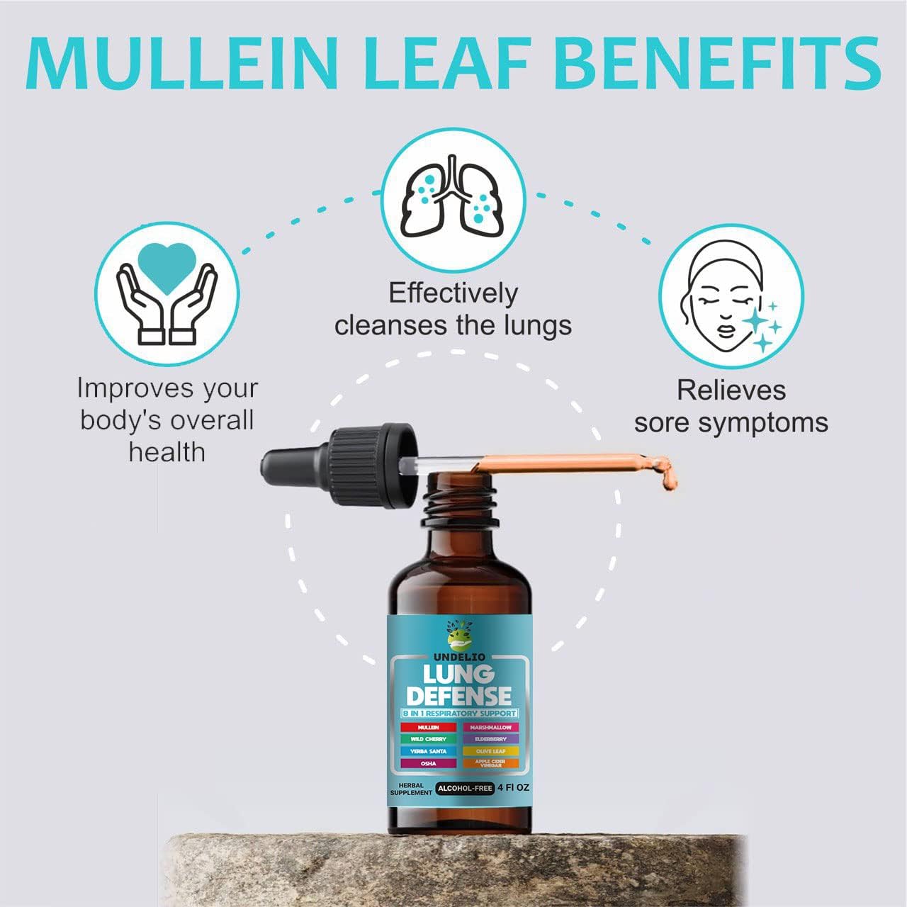 LUNG DEFENSE Herbal Extract - 8 in 1 Blend (Mullein, Marshmallow, OSHA, Wild Cherry, Elderberry, Yerba Santa, Olive Leaf, ACV) Lung Cleanse - Respiratory & Immune System support
