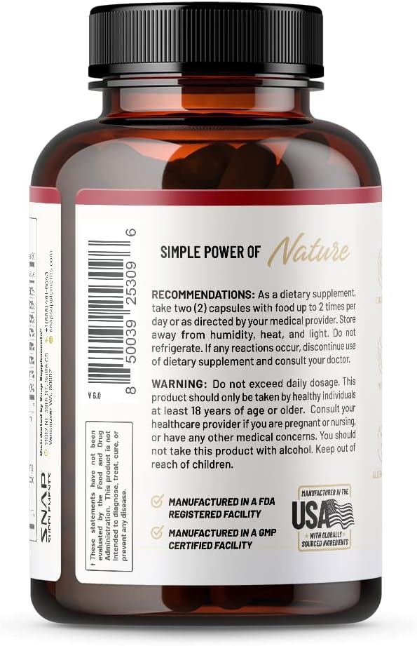 Snap Supplements Blood Sugar Blend, Berberine Supplement with Cinnamon, Organic Turmeric, Alpha Lipoic Acid, Zinc & Other Natural Herbs & Vitamins Non-GMO, 60 Capsules