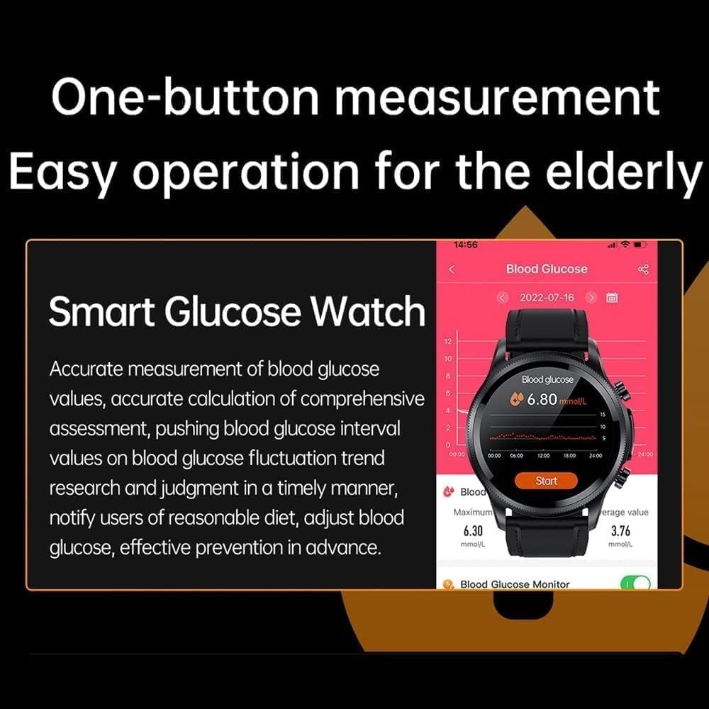 Geekran Smartwatch, Upgrade Non-invasive Blood Glucose Test Smart Watch, Blood Sugar Monitoring Smartwatch Fitness Watch with Blood Pressure Blood Oxygen Tracking Bluetooth Watch (Black - B)