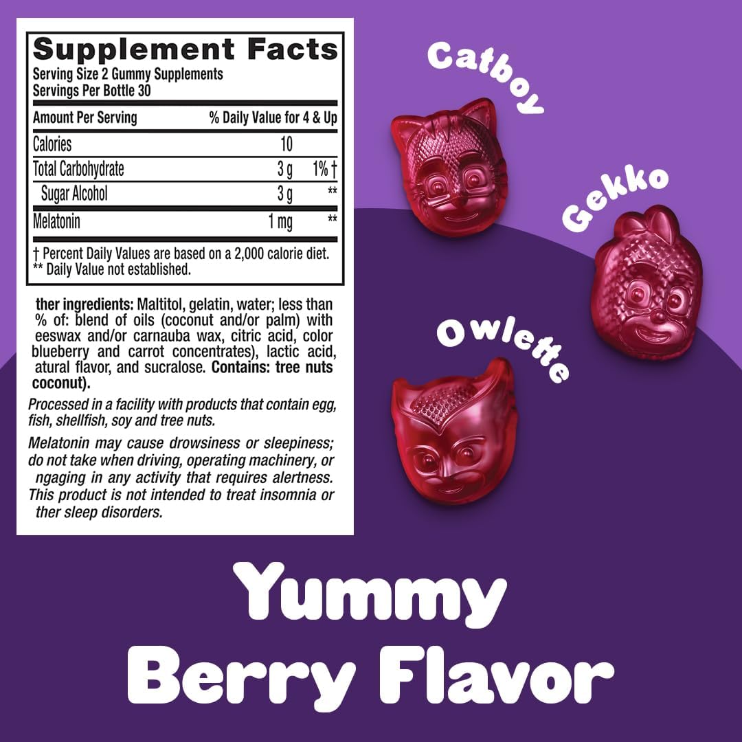 L'il Critters PJ Masks Gummy Melatonin Supplement for Kids, Drug-Free Sleep Support, 60 Gummies L'il Critters