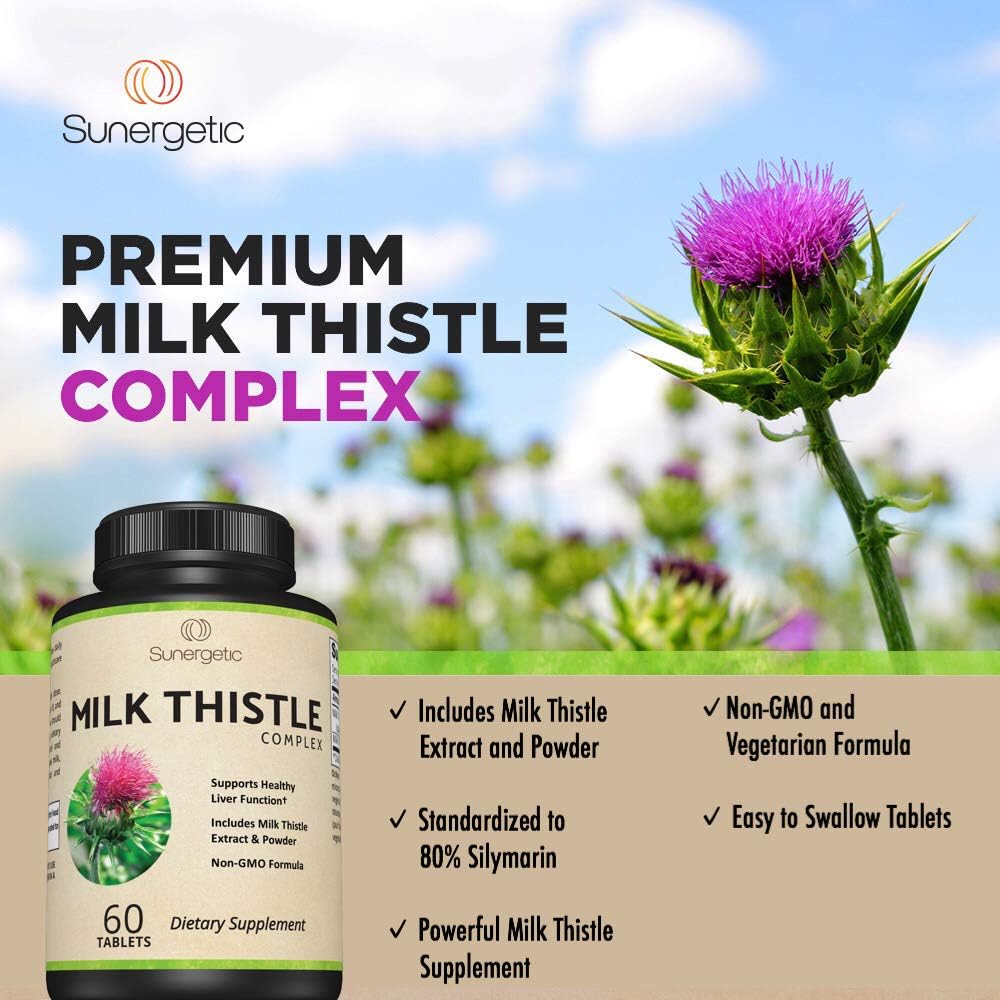Premium Milk Thistle Complex - Supports Healthy Liver Function - Detox & Cleanse - Powerful Milk Thistle Extract & Seed Powder - Standardized Silymarin Content - 60 Milk Thistle Tablets