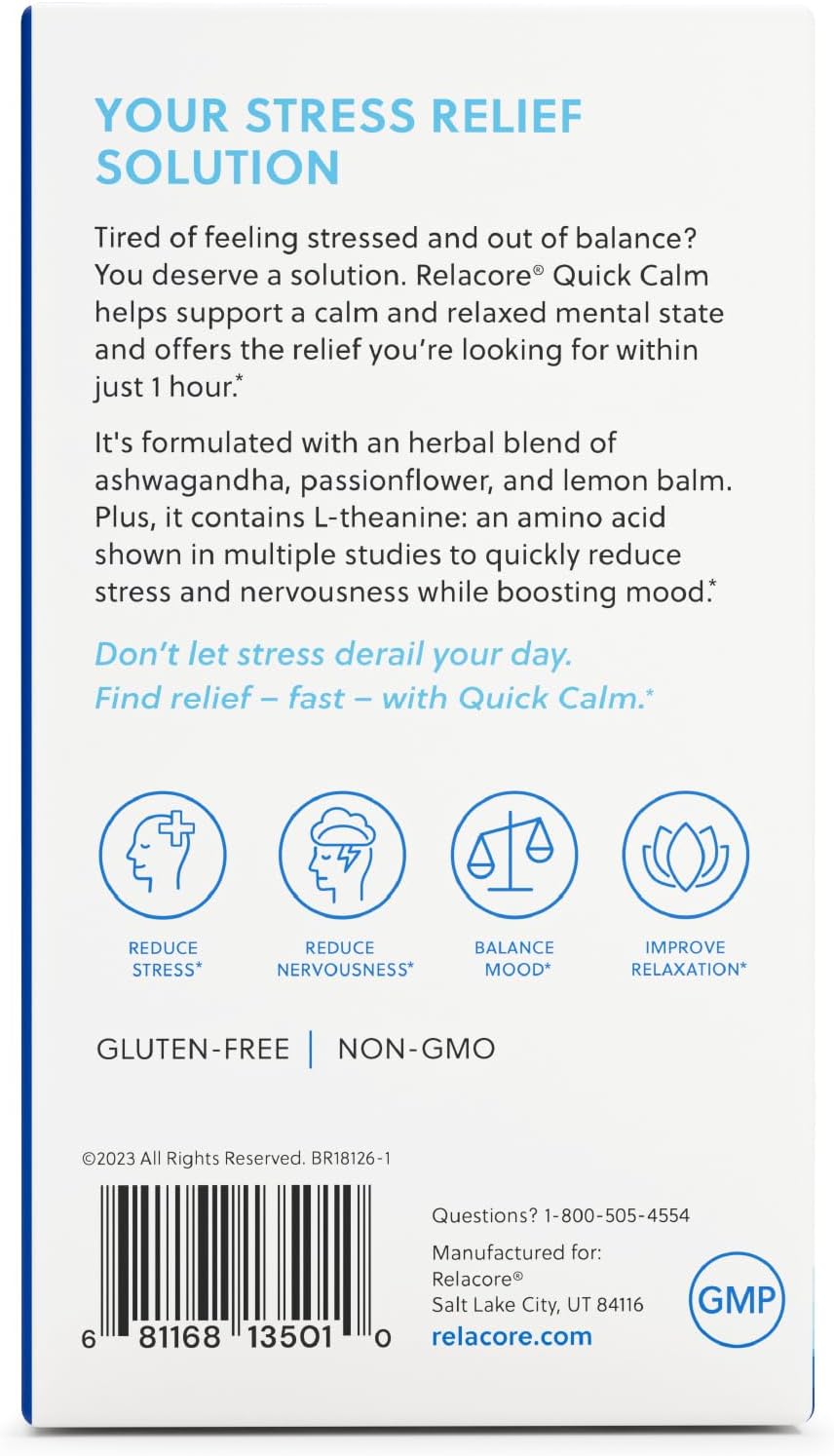 Relacore Quick Calm Mood Support Supplement – 60 Capsules