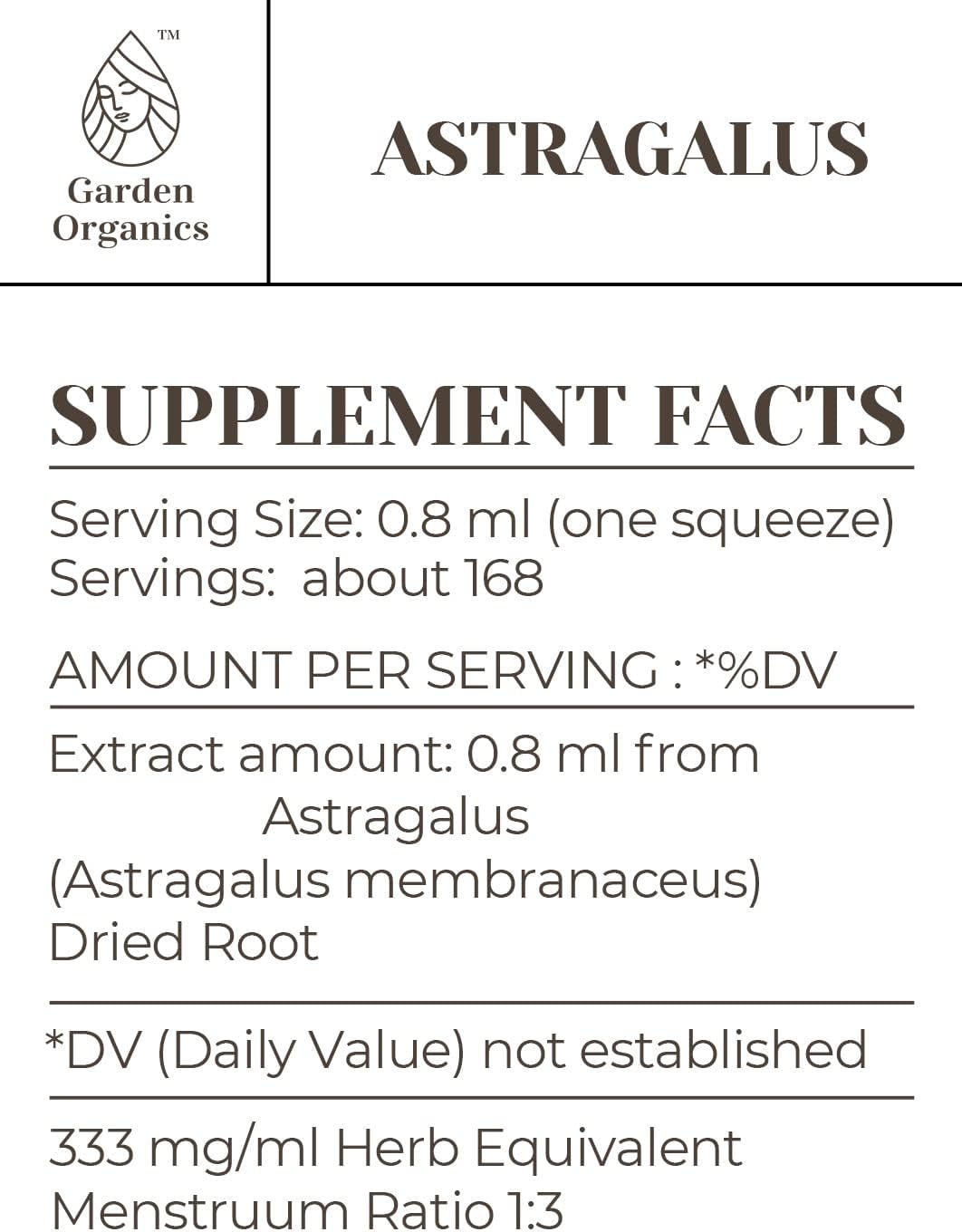 Garden Organics - Astragalus Alcohol-Free Extract, Organic Astragalus (Astragalus membranaceus) Dried Root (2 Fl Oz)