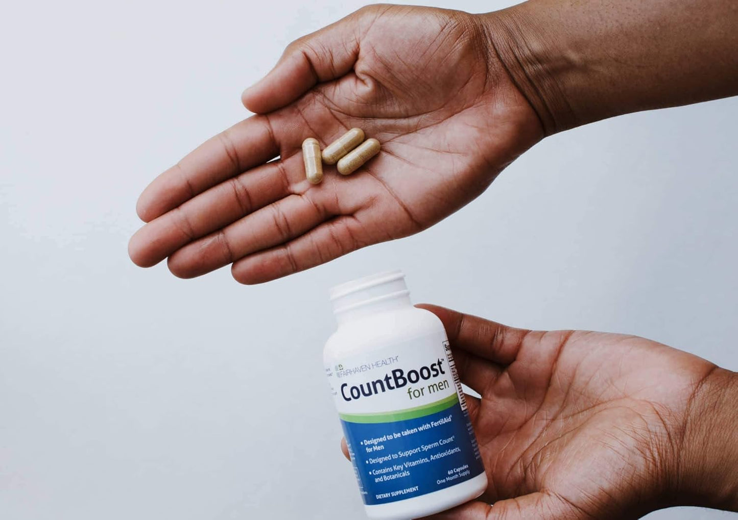 Fairhaven: CountBoost for Men - Male Fertility Supplement to Support Count - with Ashwagandha, Maca, Glutathione, B Vitamins - FertilAid for Men Companion Product (60 Capsules / 1 Month Supply)