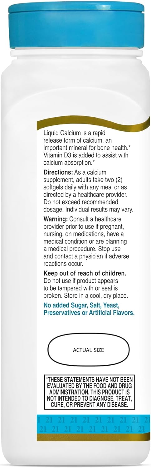 21st Century Calcium Plus D3 Liquid Filled Softgel, 1200 mg, 90 Count 21st Century