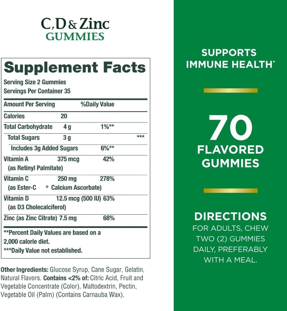 Nature's Bounty C, D, & Zinc Gummies, Immune Support Gummies for Adults, Citrus Berry, 70 Ct Nature's Bounty
