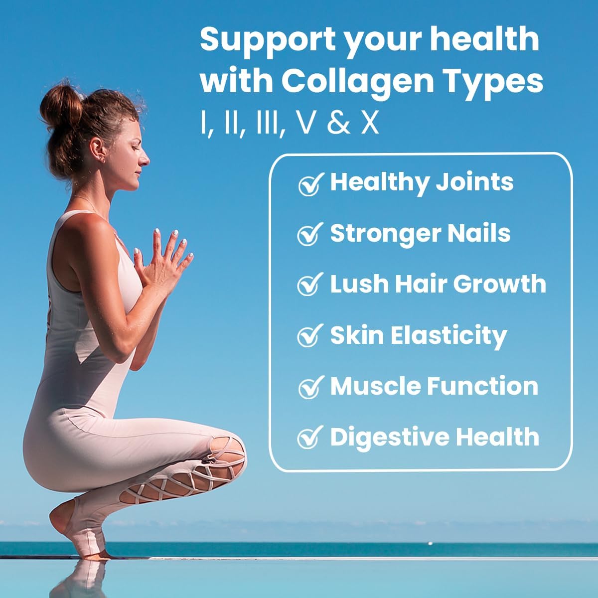 Sanar Naturals Collagen Pills Multi Collagen Complex - Type I, II, III, V, X - Extra Strength Hair Skin Nails Joints - 150 Capsules