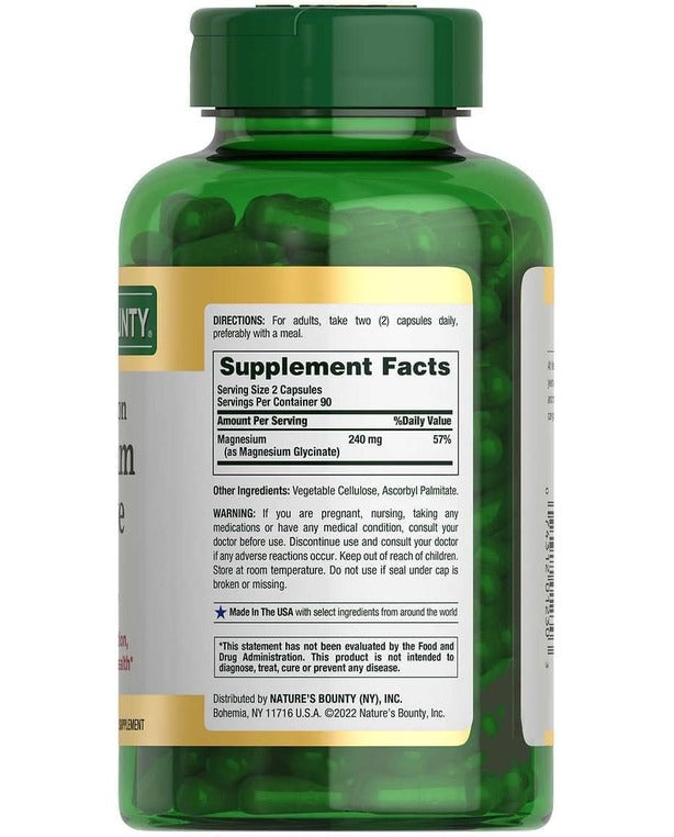 Nature's Bounty Magnesium Glycinate 240mg Supplement Capsules (180 ct.)