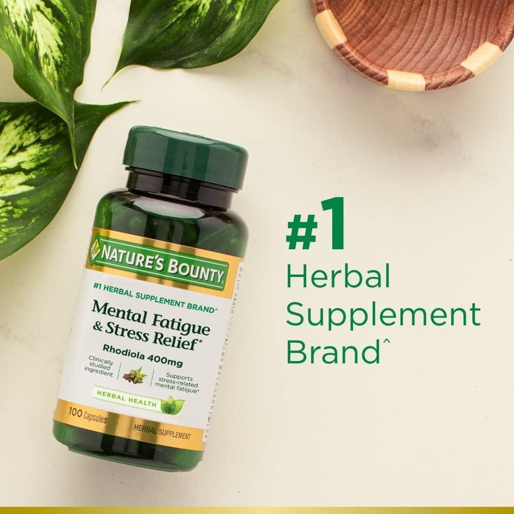 Nature's Bounty Mental Fatigue and Stress Relief, Rhodiola Supplement, 400 mg, Capsules, 30 Count