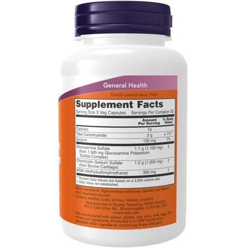 NOW Supplements, Glucosamine & Chondroitin with MSM, Joint Health, Mobility and Comfort*, 180 Veg Capsules