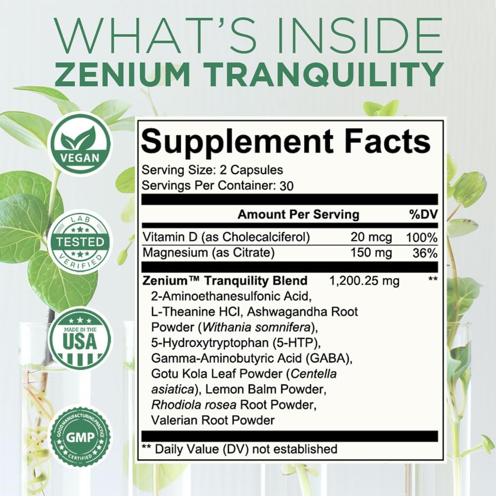 Zenium - Relieve Stress, Tension, Worry, Nervousness, & Irritability | Calm The Mind & Body - 60 Capsules zenium
