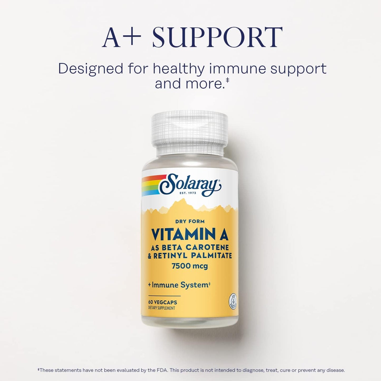Solaray Dry Form Vitamin A 25,000 IU | Healthy Skin & Eyes, Antioxidant Activity & Immune System Function | 60 VegCaps
