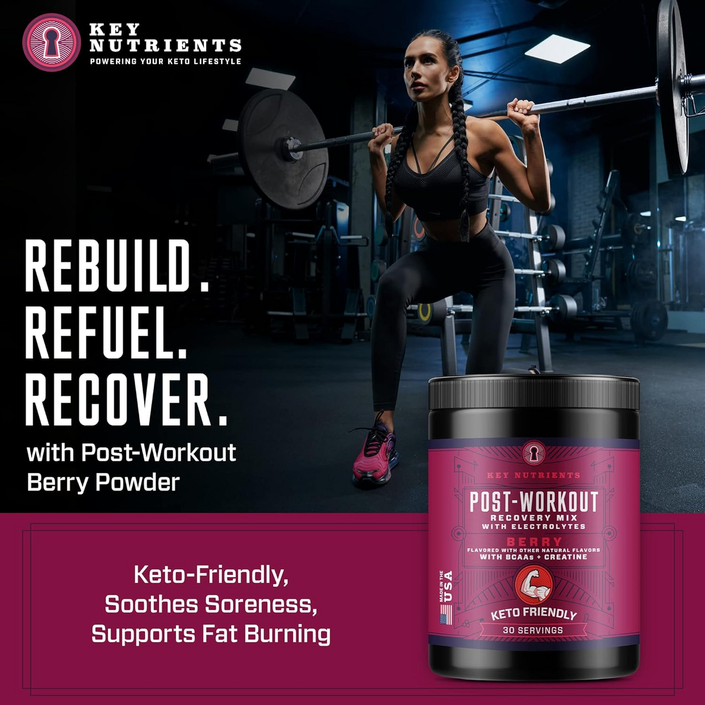 KEY NUTRIENTS Post Workout Electrolytes BCAA Powder - Post Workout Recovery Drink + Electrolytes Powder - Muscle Recovery & Muscle Builder for Men