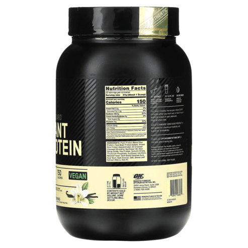 Optimum Nutrition Gold Standard 100% Plant Based Protein Powder, Gluten Free, Vegan Protein for Muscle Support and Recovery with Amino Acids - Creamy Vanilla, 20 Servings