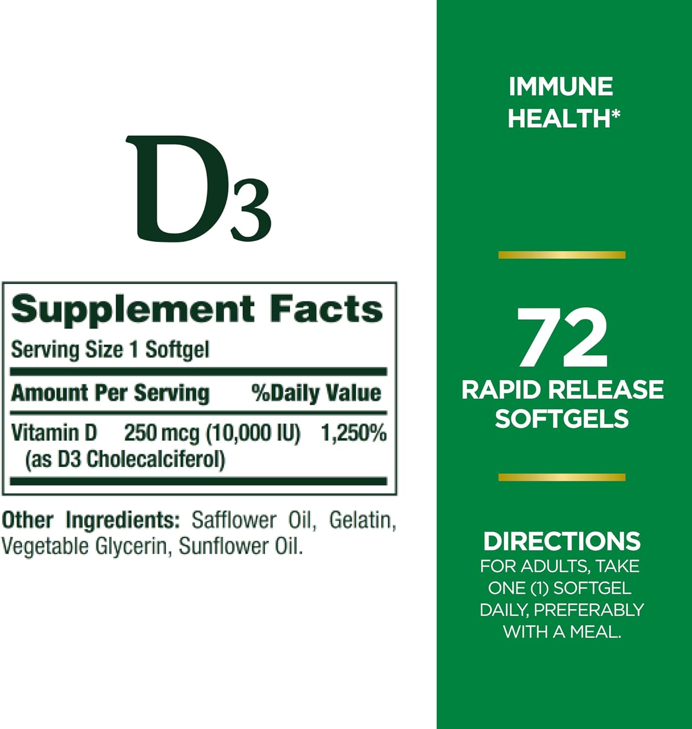 Nature's Bounty vitamin D3, 250mcg (10,000IU) - 72 rapid release softgels