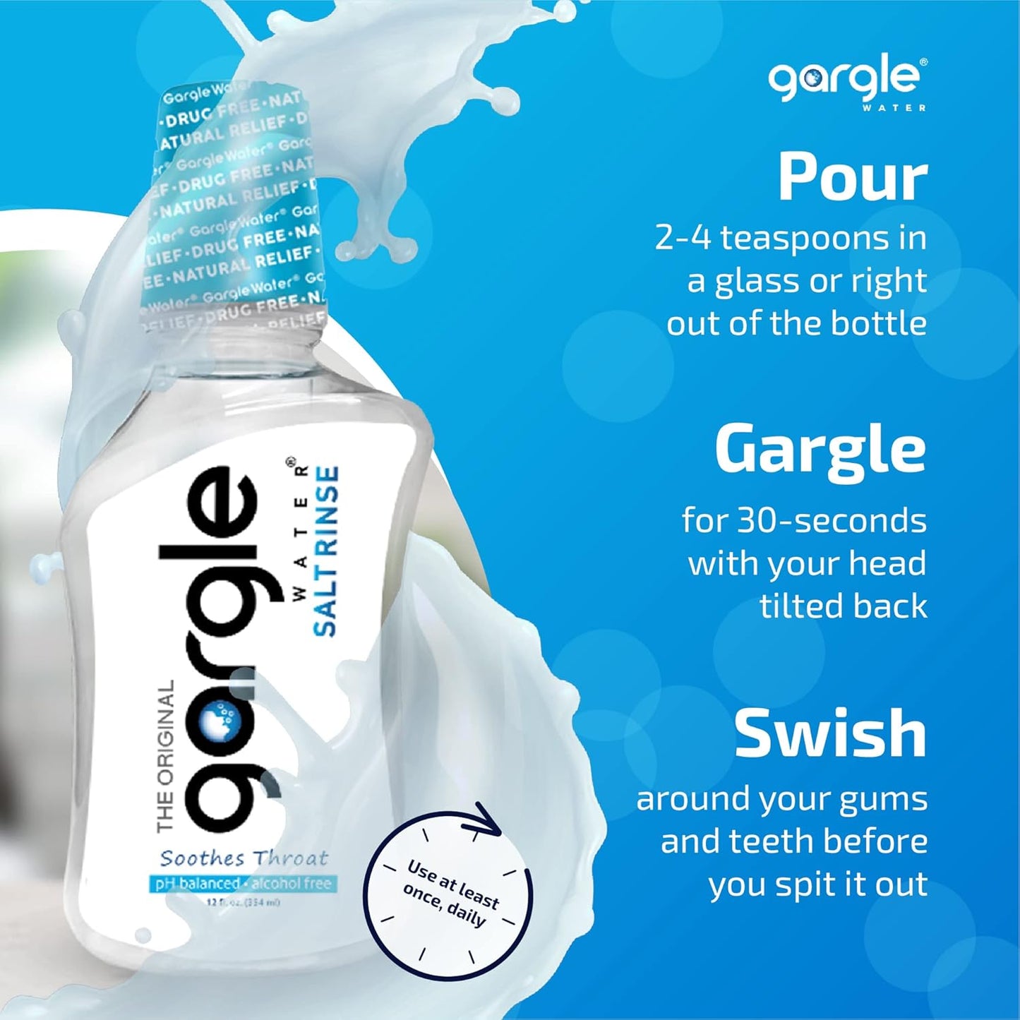 Gargle Water Salt Rinse Mouthwash, 12 fl Oz.